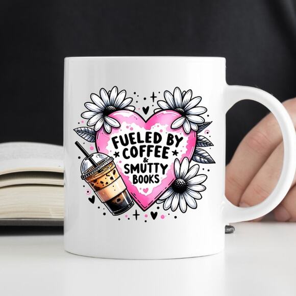 Fueled by Coffee and Spicy Books 15 oz Coffee Mug Funny Cute Gift White Mug R8 - Picture 1 of 2